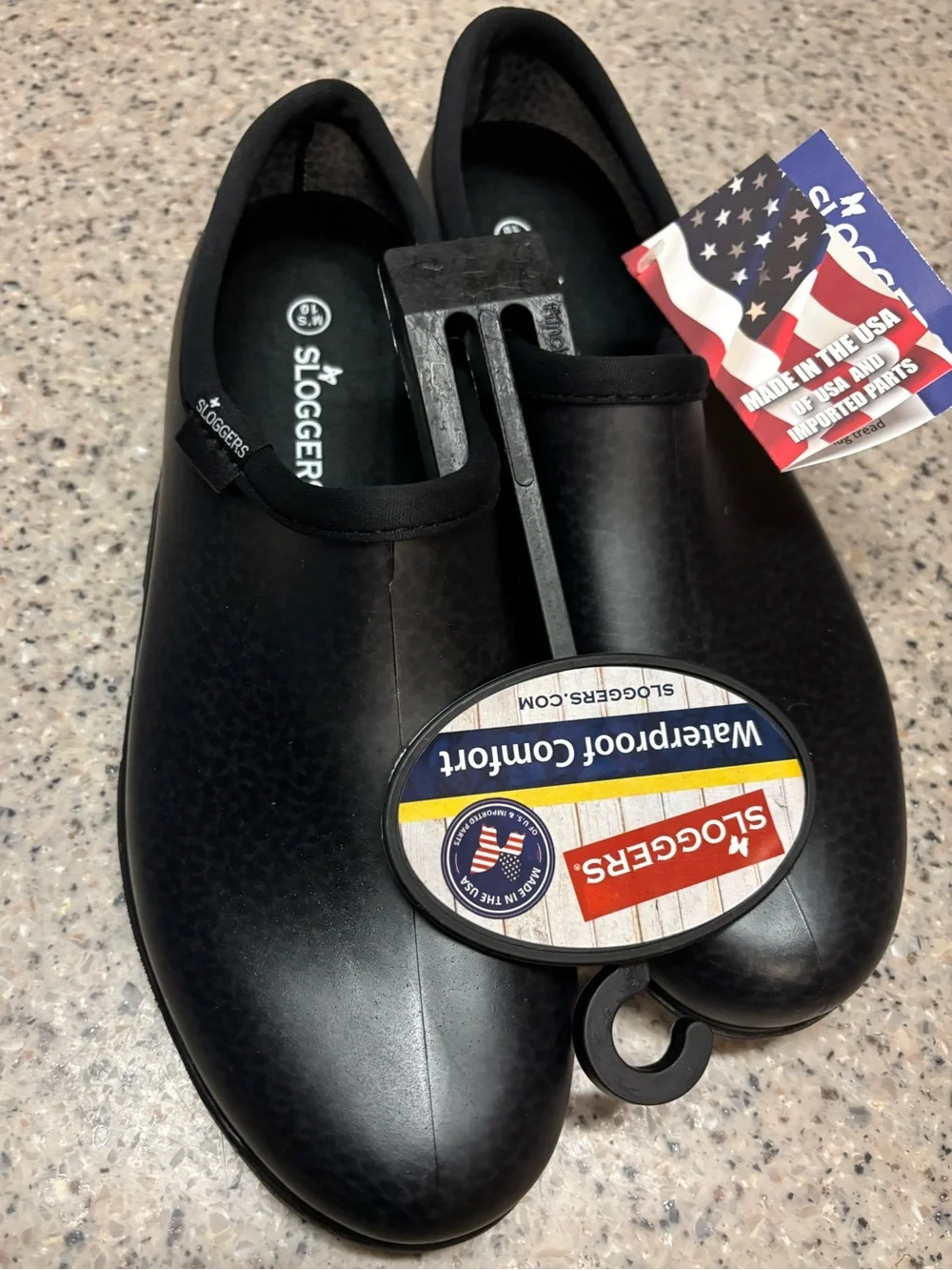Sloggers Mens' Waterproof Comfort Slip-On Rain & Garden Shoes, Black, NWT, sz 10